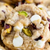 close up of cookie with words on photo